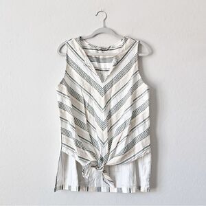 LIVERPOOL Striped Sleeveless Tie Front Top Tunic Stretch Linen Size M Medium